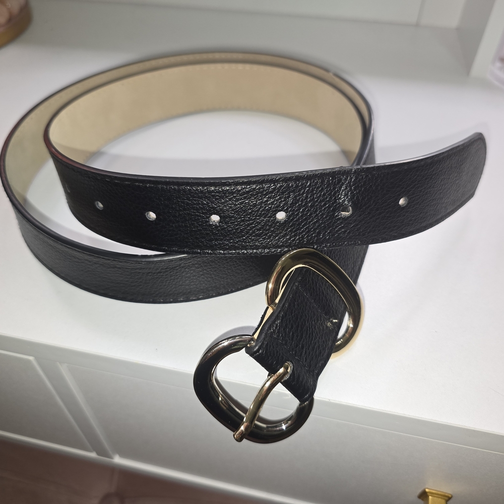 Steve Madden Black Leather Belt with Gold Accents